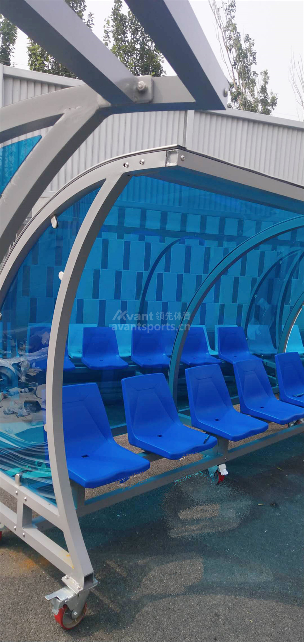 2020-辽宁 大连万达体育足球训练基地项目室外座椅足球替补席（座椅 足球替补席晶钻高靠背16套80座）20.5.6